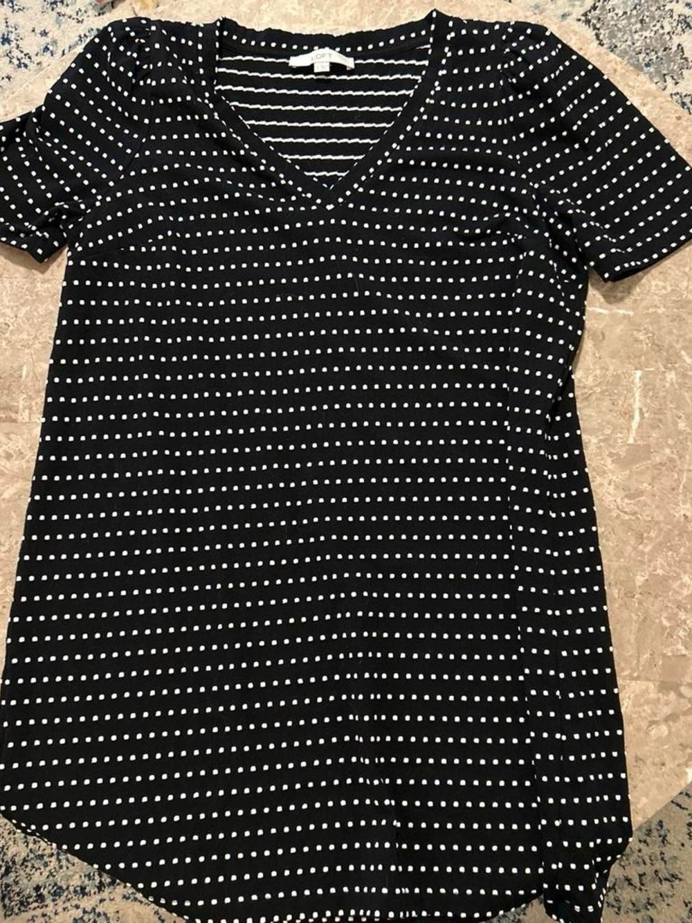 LOFT Black V-Neck Short Sleeve Polka Dot Tee